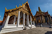 Bangkok Grand Palace, the Wat Phra Keow (temple of the Emerald Buddha). The supplementary library with the Royal Pantheon on the background.  